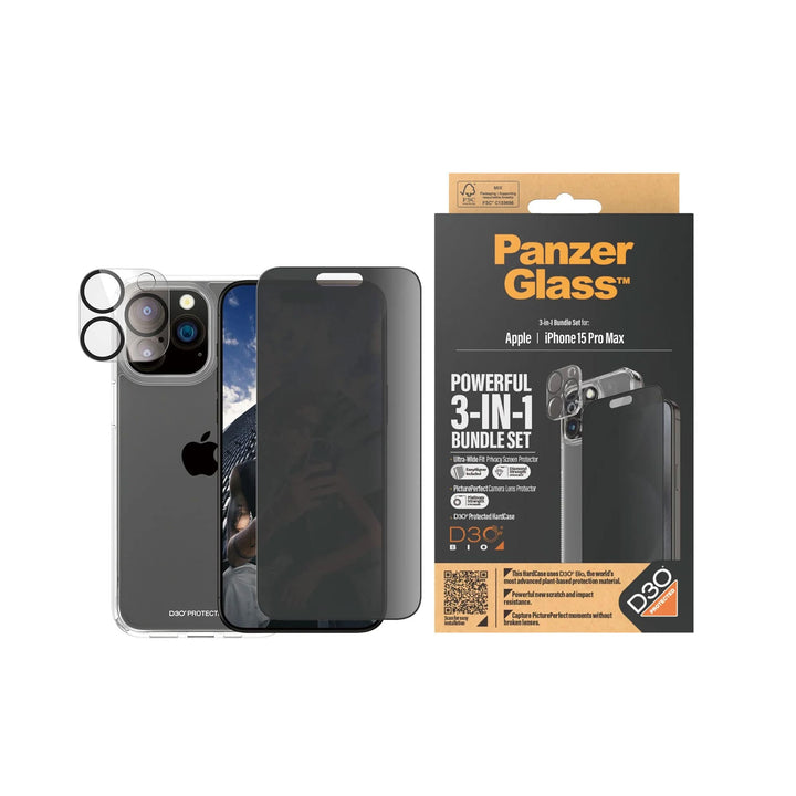 PanzerGlass™ iPhone 15 Pro Max Privacy 3-in-1 Bundle Pack