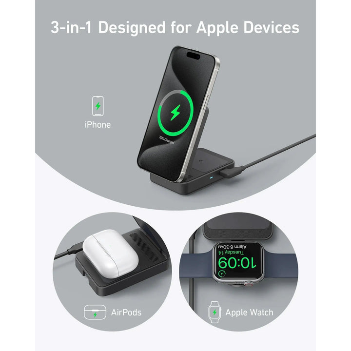 Anker MagGo 15W 3-in-1 Charging Station Wireless Charger