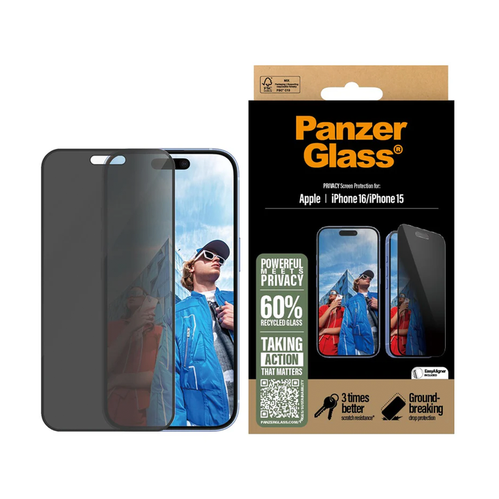 PanzerGlass Wide Fit Privacy for Apple iPhone 16