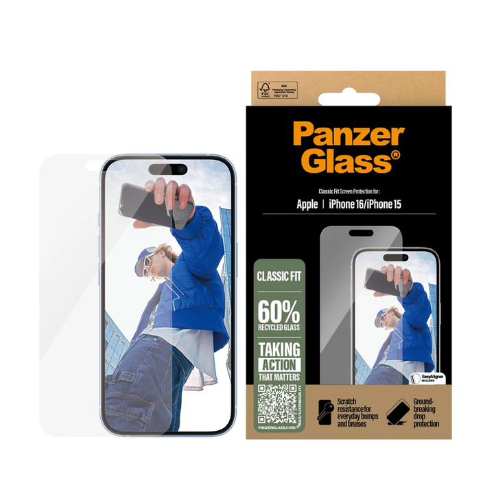 PanzerGlass™ iPhone 16 Screen Protector Classic Fit