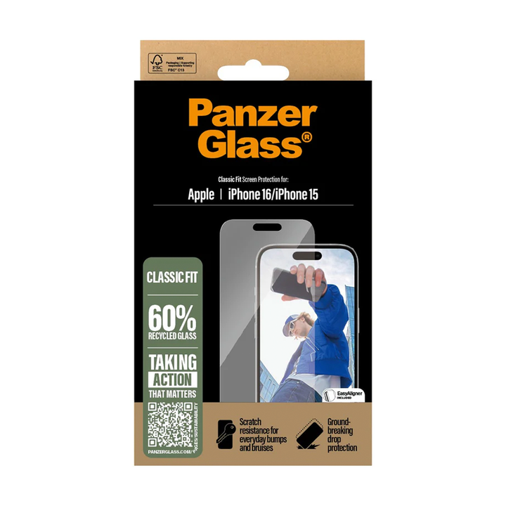 PanzerGlass™ iPhone 16 Screen Protector Classic Fit