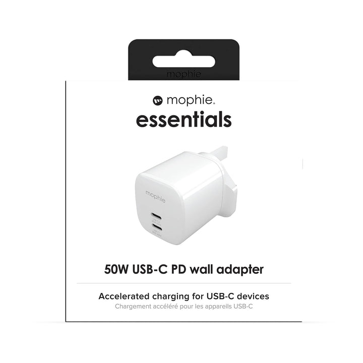 Mophie Essentials Power Adapter Dual USB-C PD 50W - White