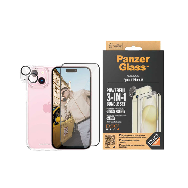 PanzerGlass™ iPhone 15 3-in-1 Bundle Pack