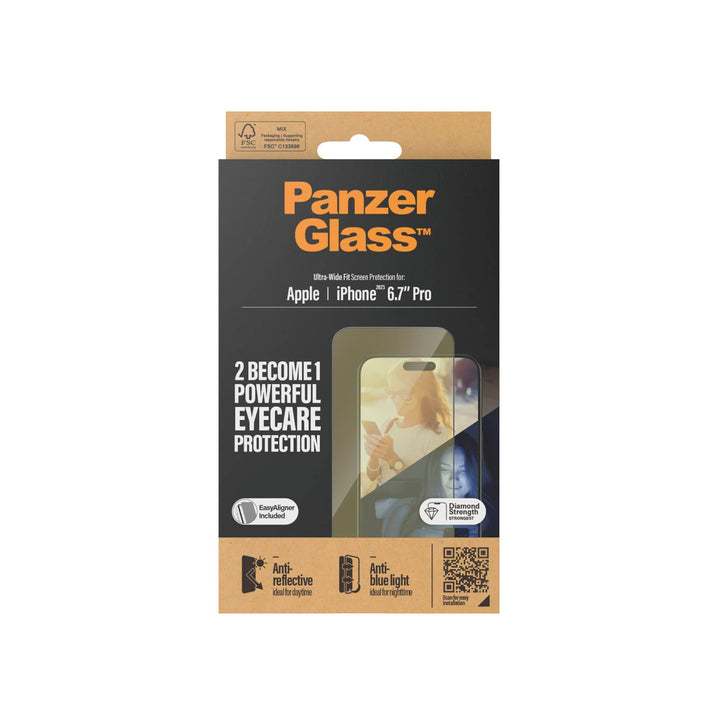PanzerGlass™ iPhone 15 Pro Max Ultra-Wide Fit Anti-Reflective / Anti-Blue Light Screen Protector