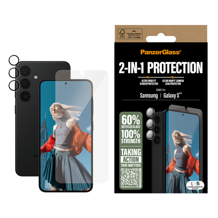 PanzerGlass™ 2-in-1 Bundle Screen Protector for Galaxy S25