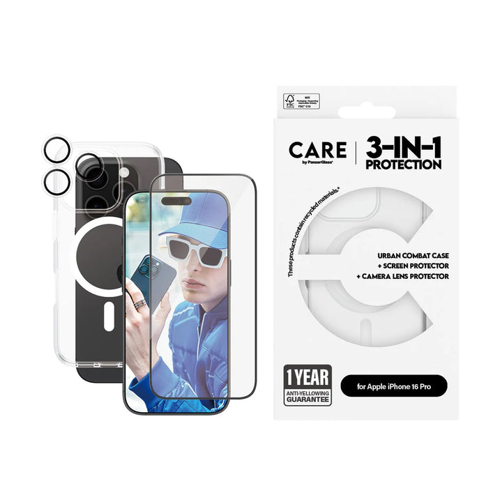 PanzerGlass™ Care iPhone 16 Pro Screen Protector 3-in-1 Bundle