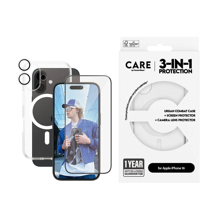 PanzerGlass™ Care iPhone 16 Screen Protector 3-in-1 MagSafe Bundle