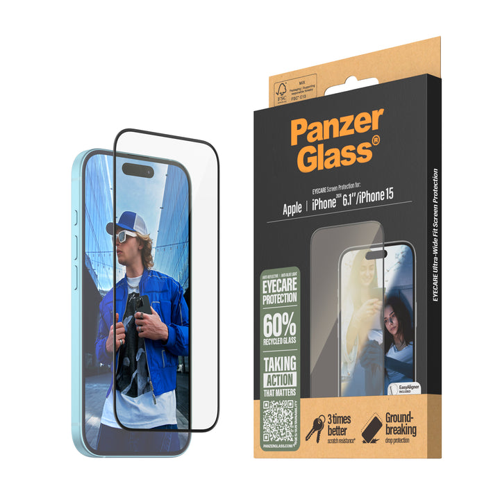 PanzerGlass™ iPhone 16 EyeCare Screen Protector Ultra Wide Fit