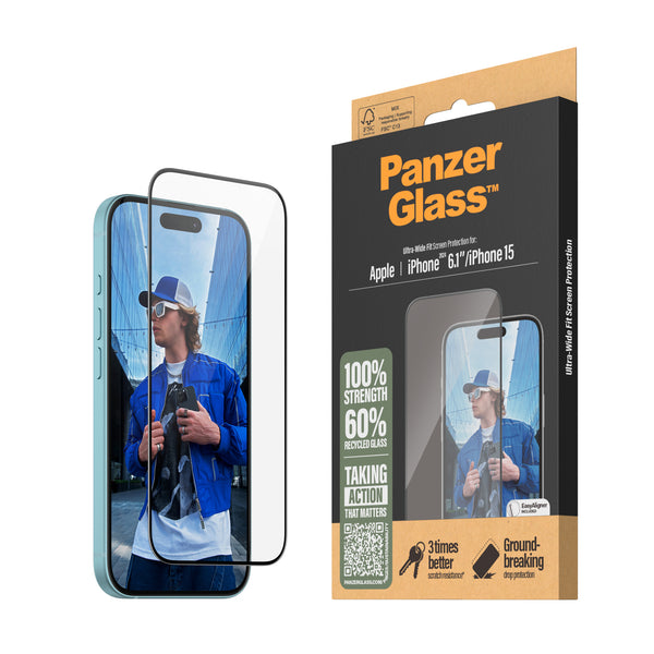 PanzerGlass™ iPhone 16 Privacy Screen Protector Wide Fit